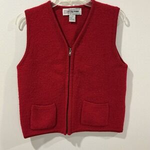 Crystal Kobe Women's Red Wool Vest Pockets Full Zip Cardigan‎ Size L Cottagecore